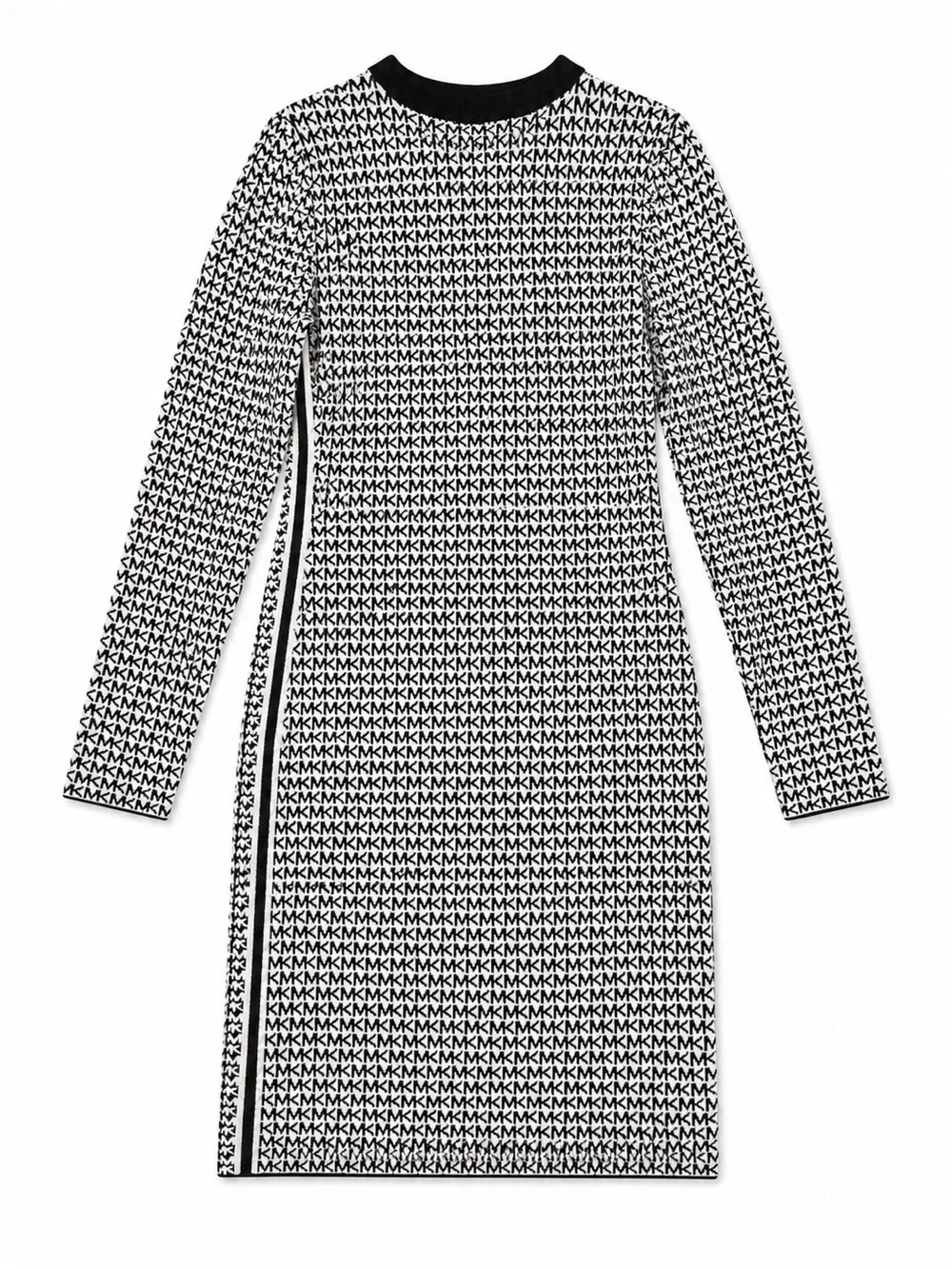 Michael Kors Black & White Logo Zip-Front Long Sleeve Dress